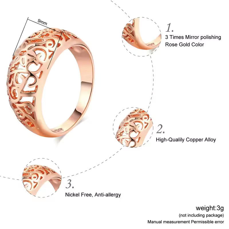 Hollow Flower Rose Gold Floral Ring