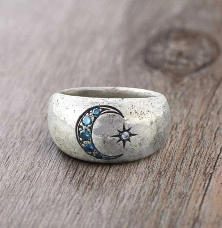 Bohemian Vintage Sun Moon Silver Retro Ring