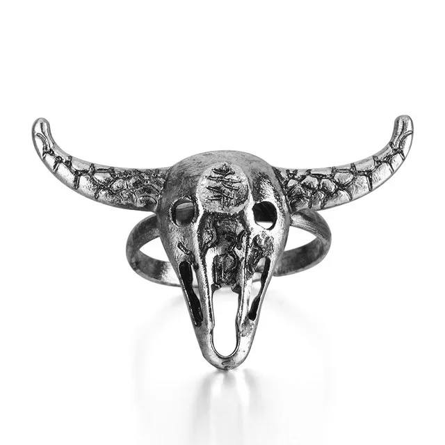Vintage Silver Buffalo Cow Bull Head Skull Open Biker Ring