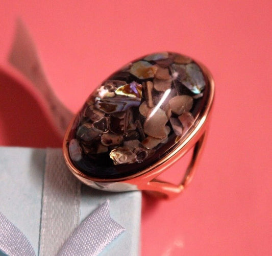 28mm Colorful Shells Mosaic Artificial Coral Gold Ring
