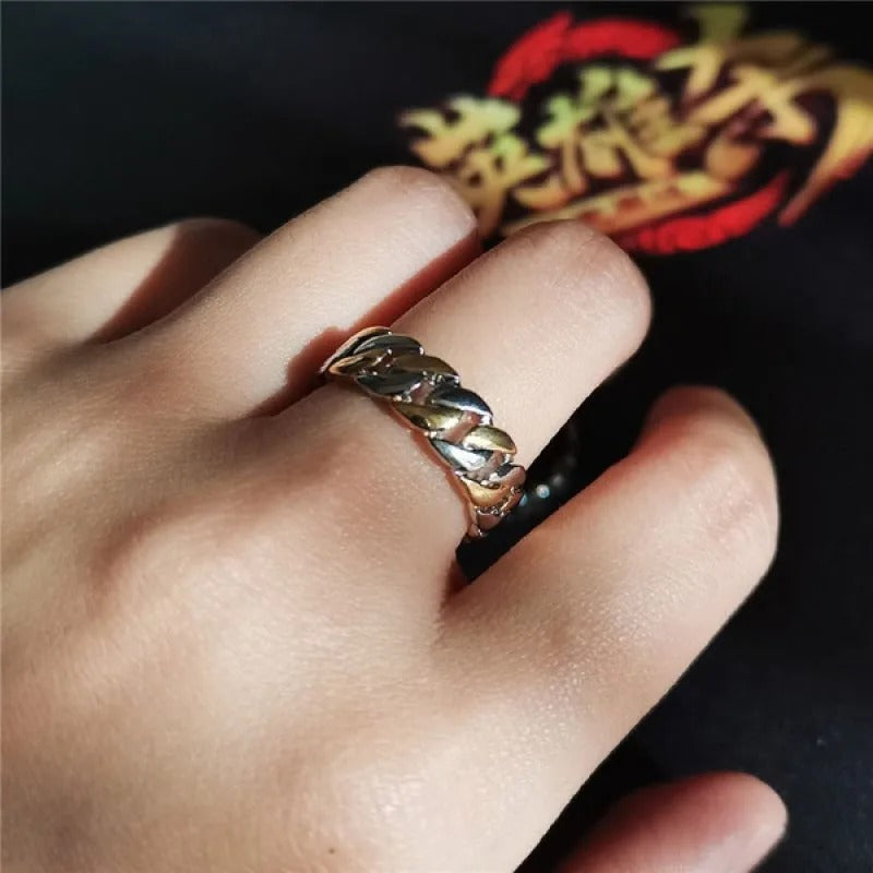 Men's S925 Silver Band 7mm Two-Tone Retro Chain Ring