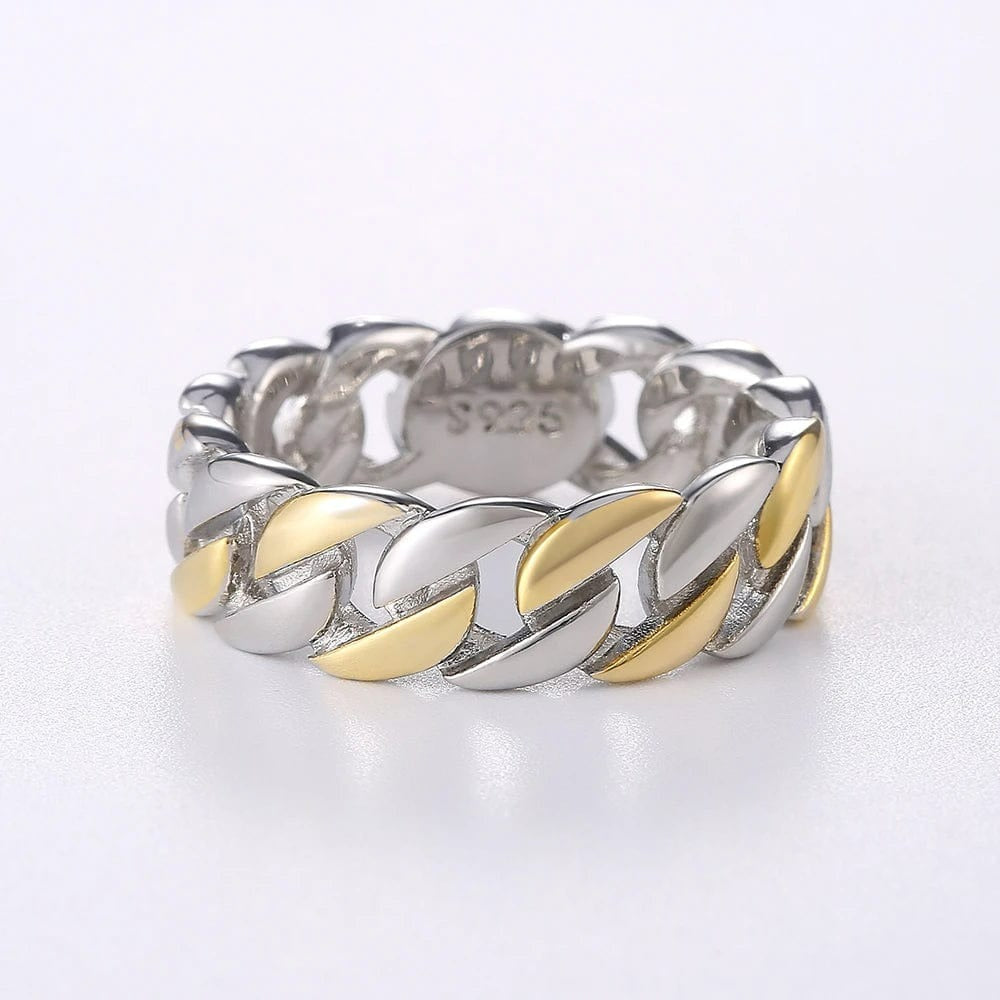 Men's S925 Silver Band 7mm Two-Tone Retro Chain Ring