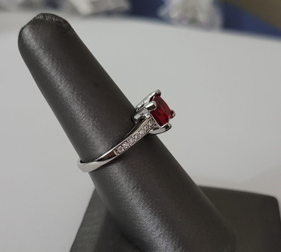 Sterling Silver Square Ruby Red Crystal Ring