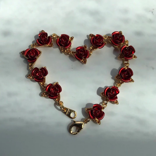 "12 Reason's" A Dozen Red Roses Gold Charm Bracelet