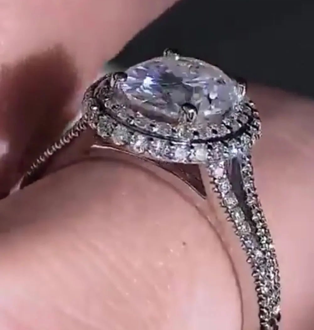 Stunning White Oval Halo Moissanite Silver Engagement Ring