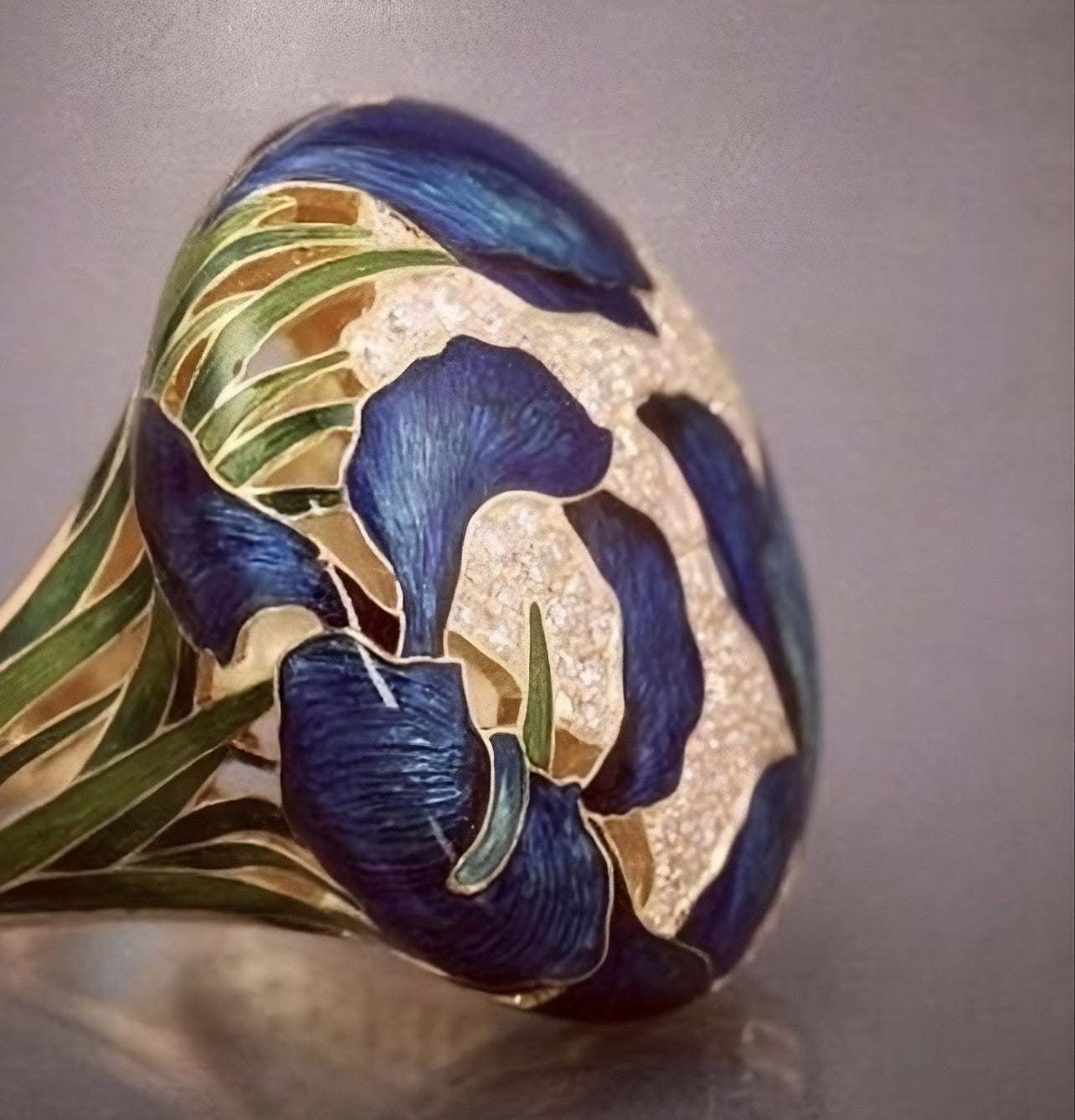 Chinese Style Hand-Painted Lotus Grass Retro Ring