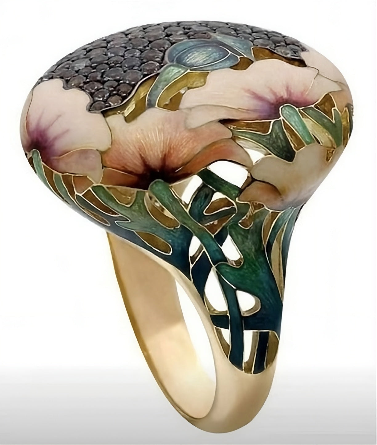 Stunning Chinese Hand-Painted Lotus Flower Ring
