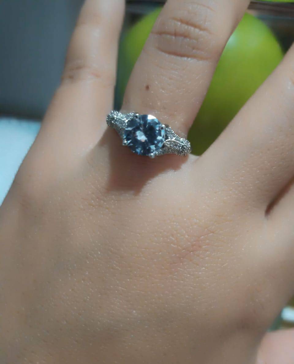 Striking Sterling Silver 11mm Round Crystal Engagement Ring