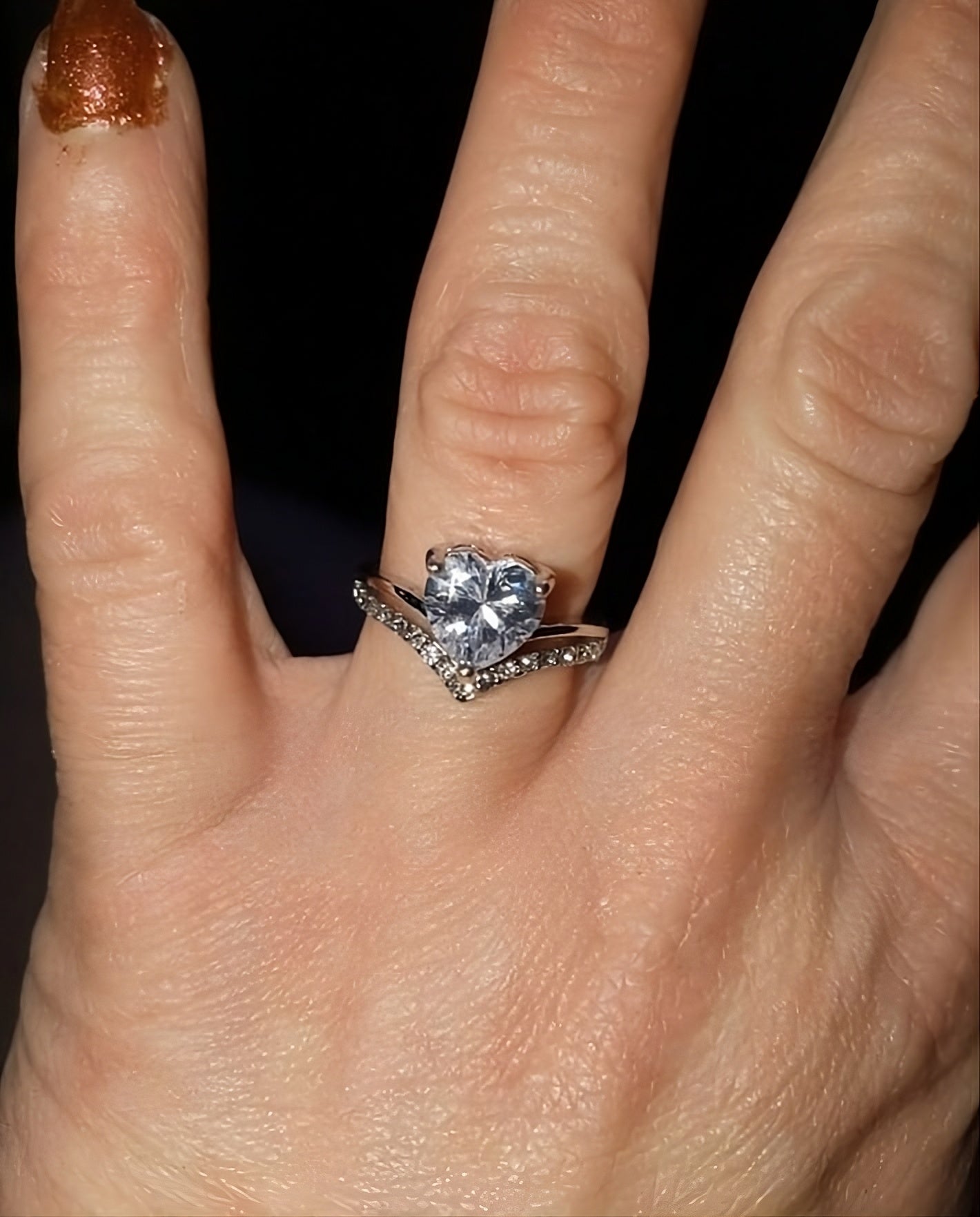 Silver CZ Cubic Zirconia Heart Ring for Women – Crystal Statement Ring