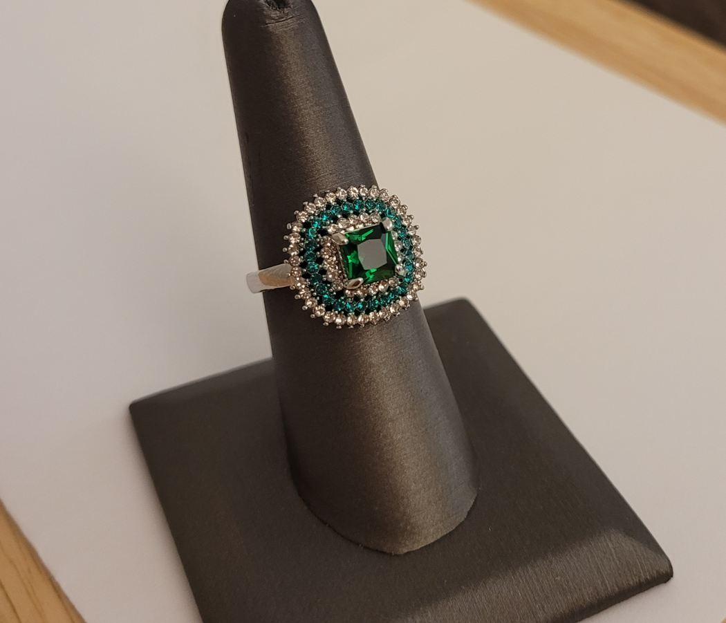 Vintage Emerald & White Sapphire Antique Silver Art Deco Ring