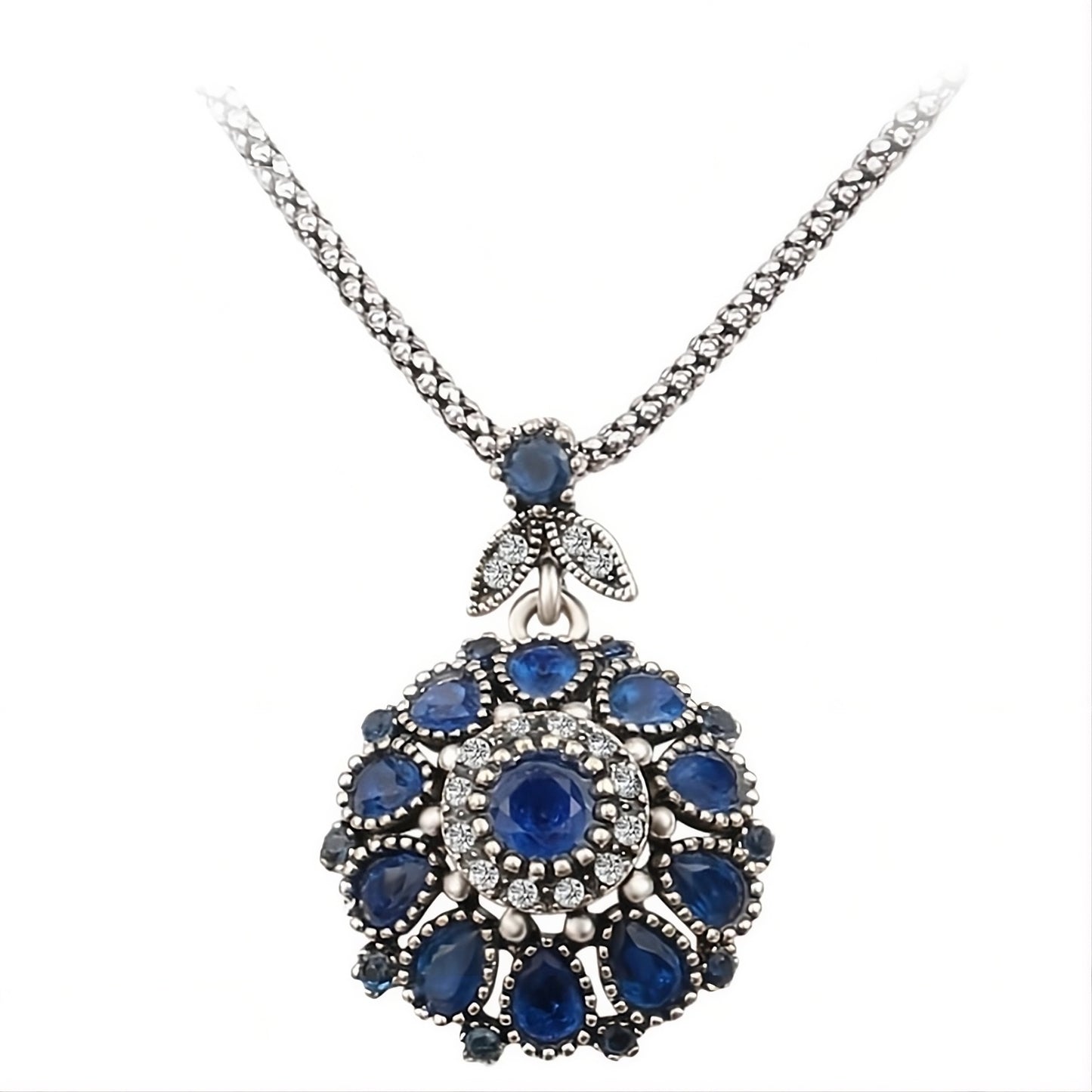 Vintage Tibetan Blue Resin Pendant Bohemian Necklace & Chain