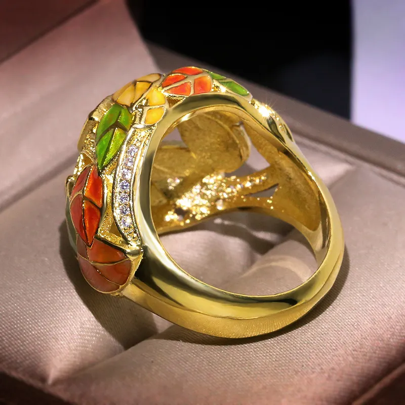 Chinese Style Hand-Painted Fall Leaves Retro Ring