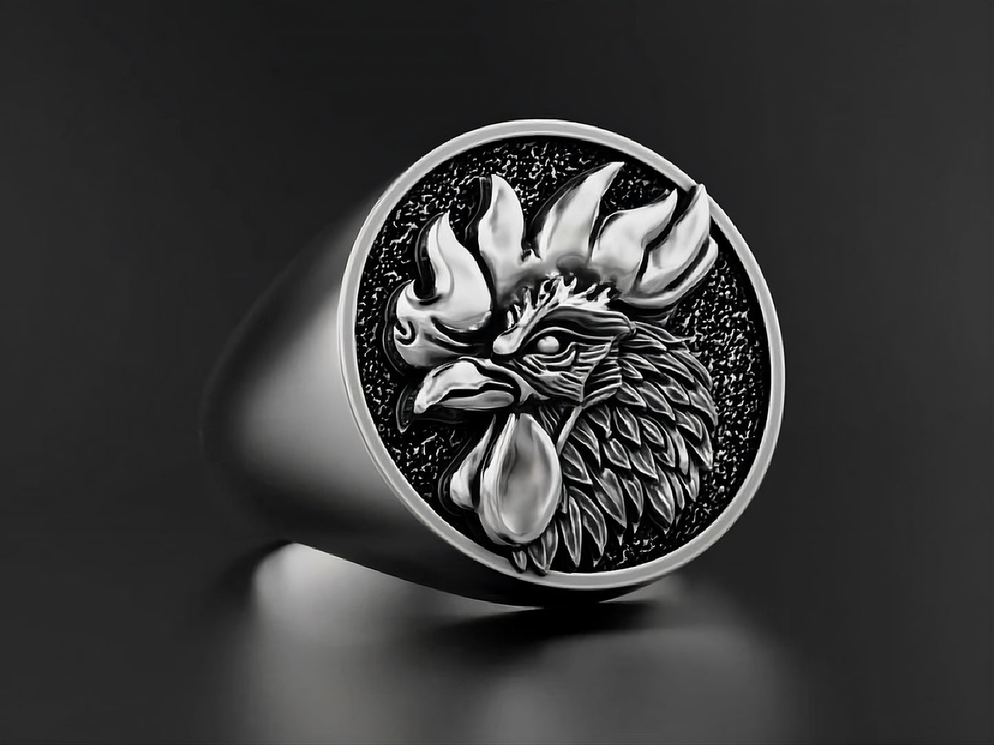 Men's 3D Engraved Rooster Domineering Silver Signet Ring