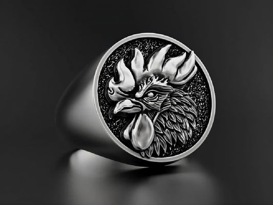 Men's 3D Engraved Rooster Domineering Silver Signet Ring