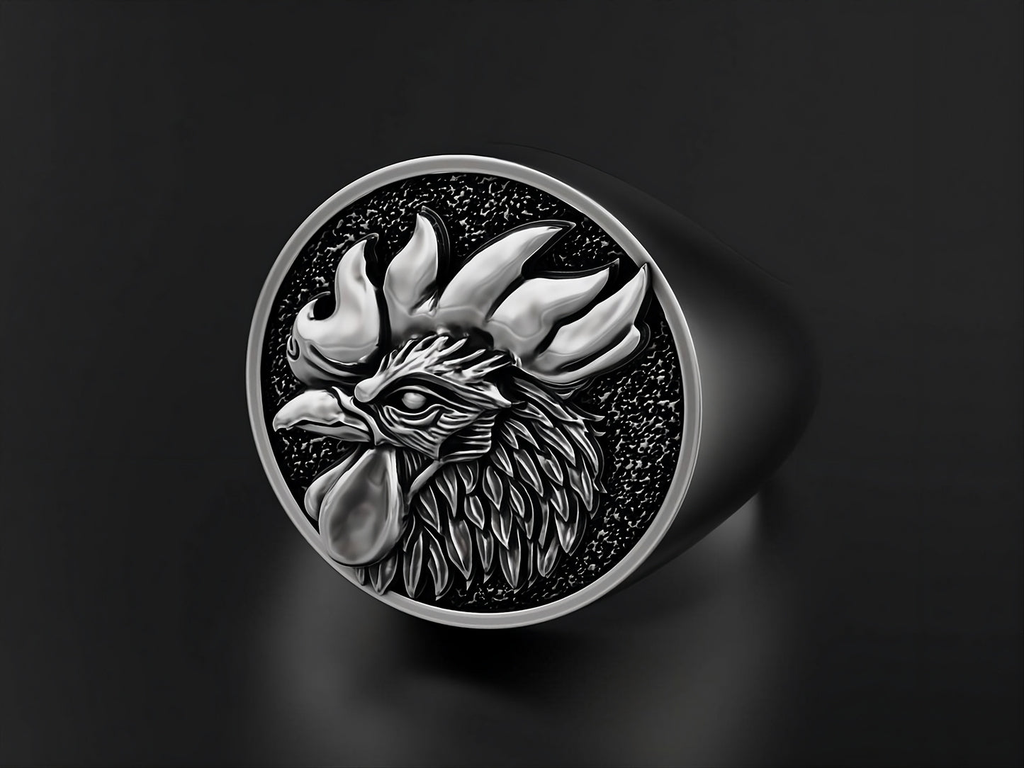 Men's 3D Engraved Rooster Domineering Silver Signet Ring