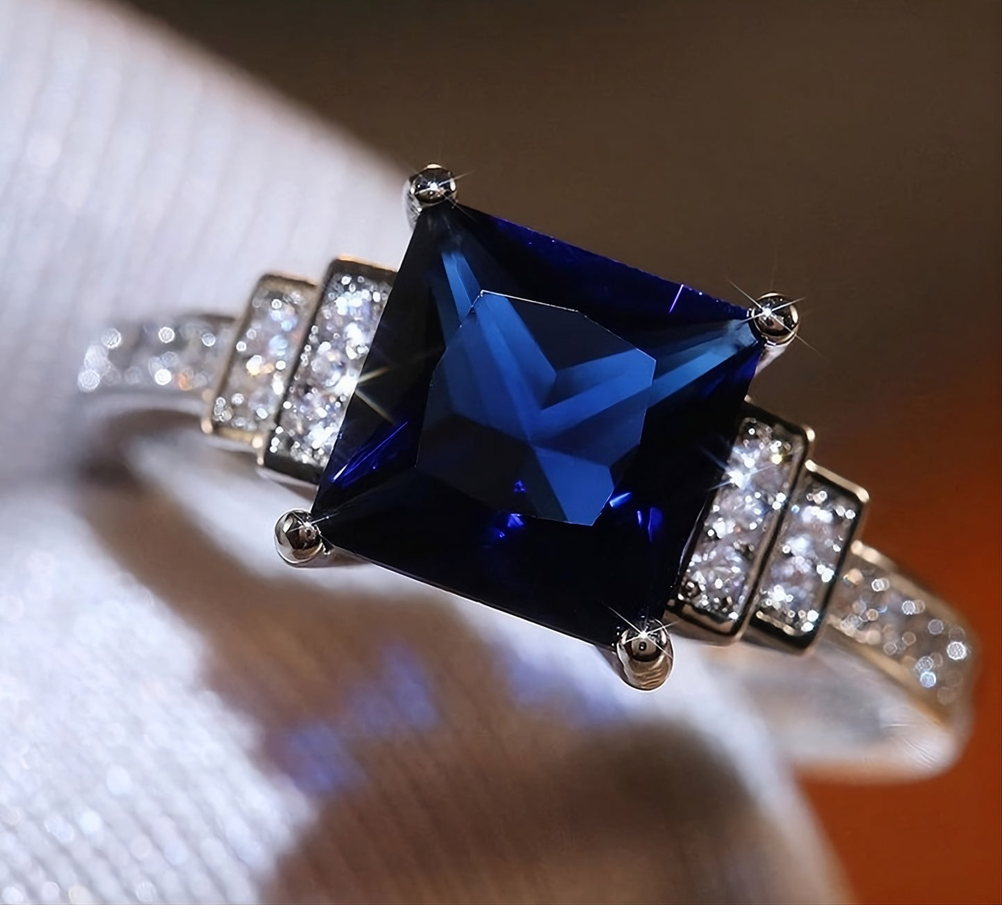 Blue Tanzanite Princess Cut 925 Sterling Silver CZ Ring