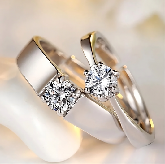 2pcs Sterling Silver Matching Open Couple Rings