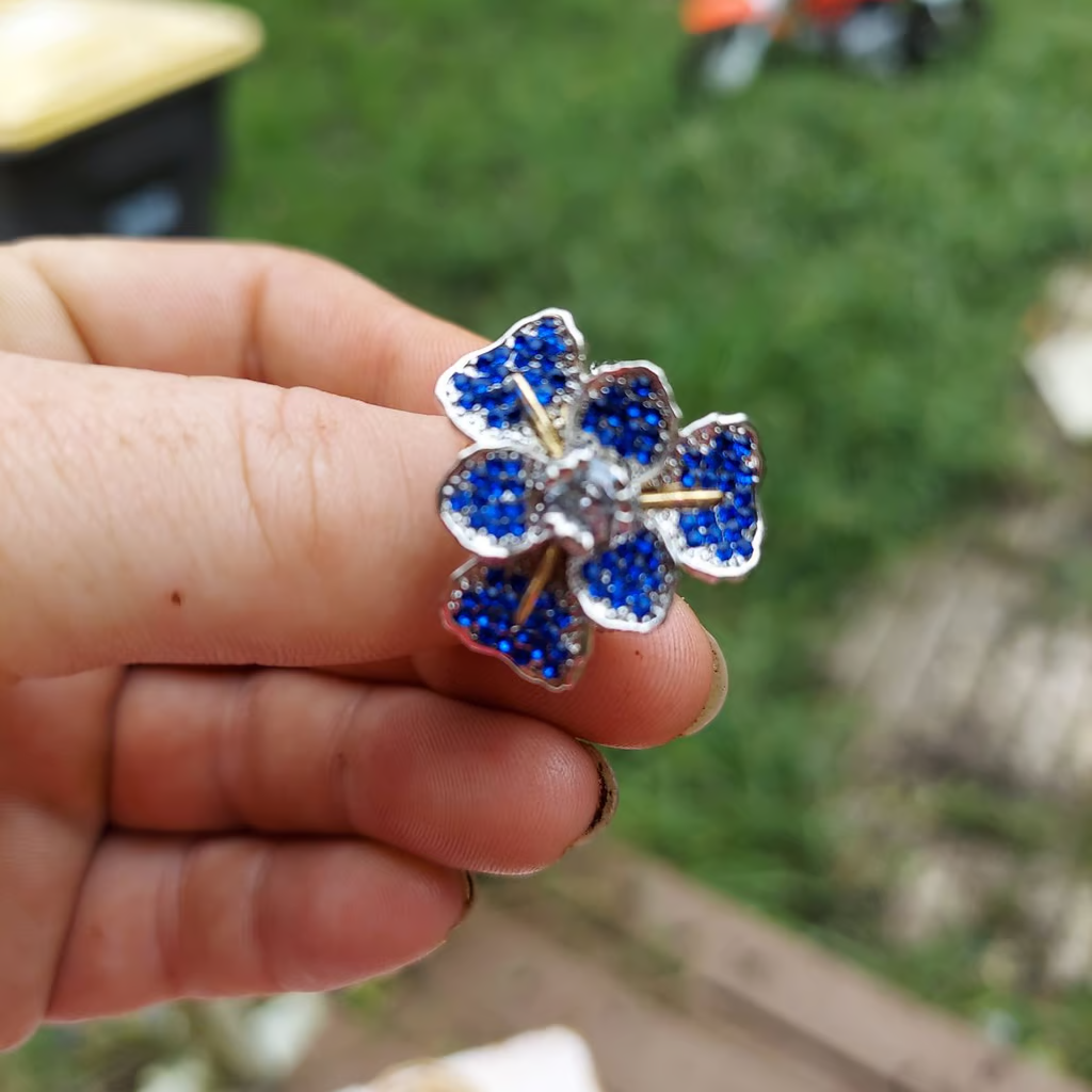 Sterling Silver Blue Iris Flower Crystals Ring