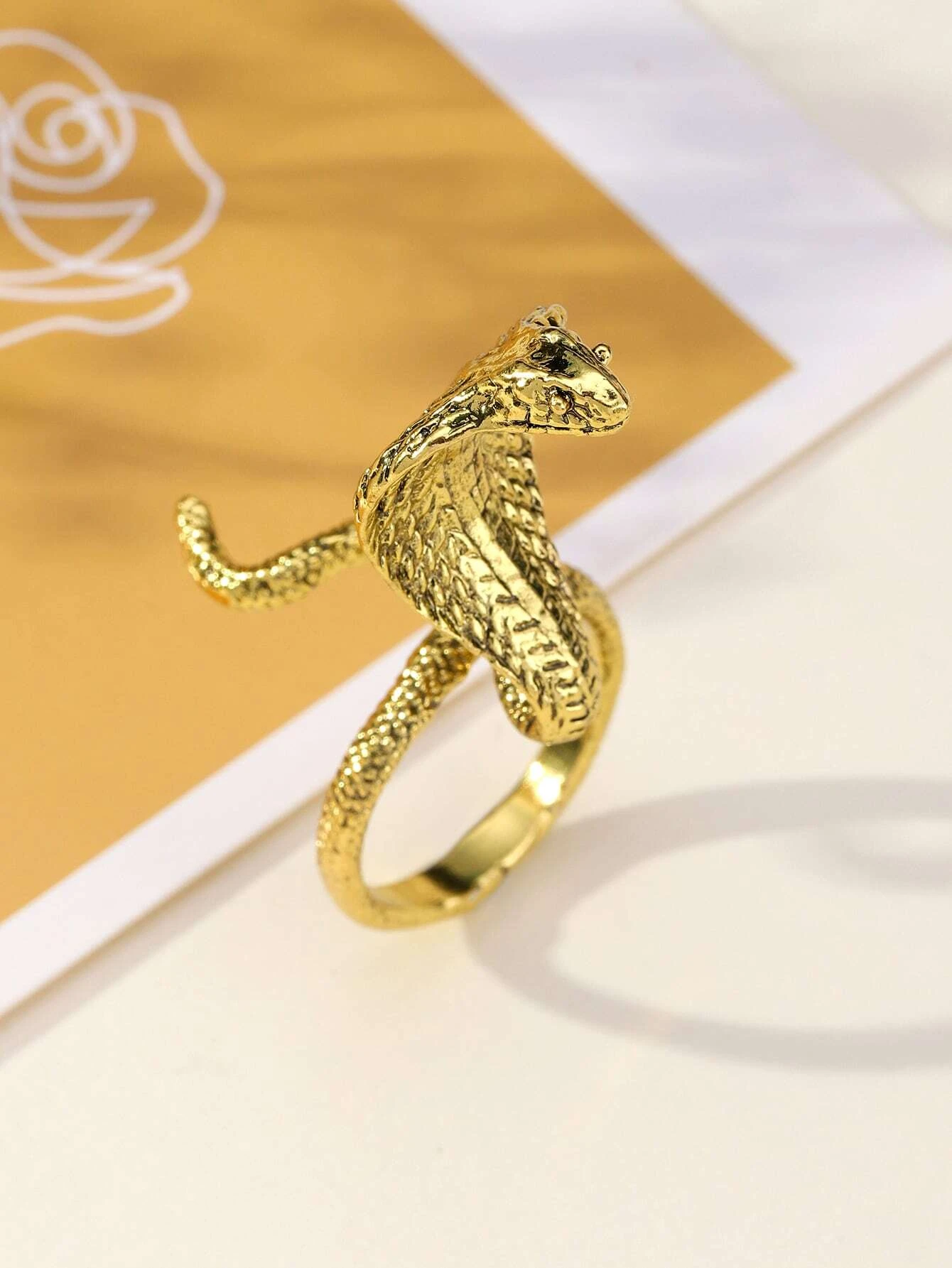 Carved Laby Cobra Snake Open Biker Gold Ring