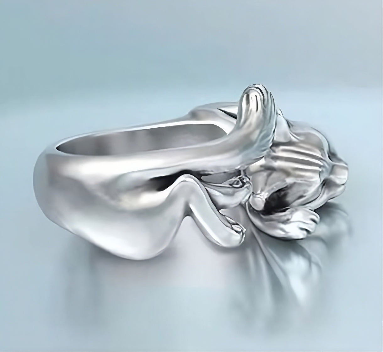 Sterling Silver Plated Artistic Sleeping Cat Open Retro Kitten Ring