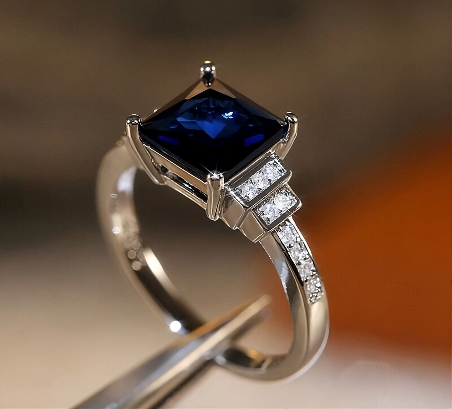 Blue Tanzanite Princess Cut 925 Sterling Silver CZ Ring