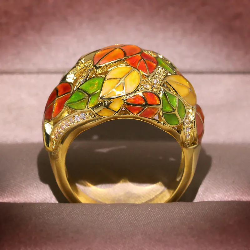 Chinese Style Hand-Painted Fall Leaves Retro Ring