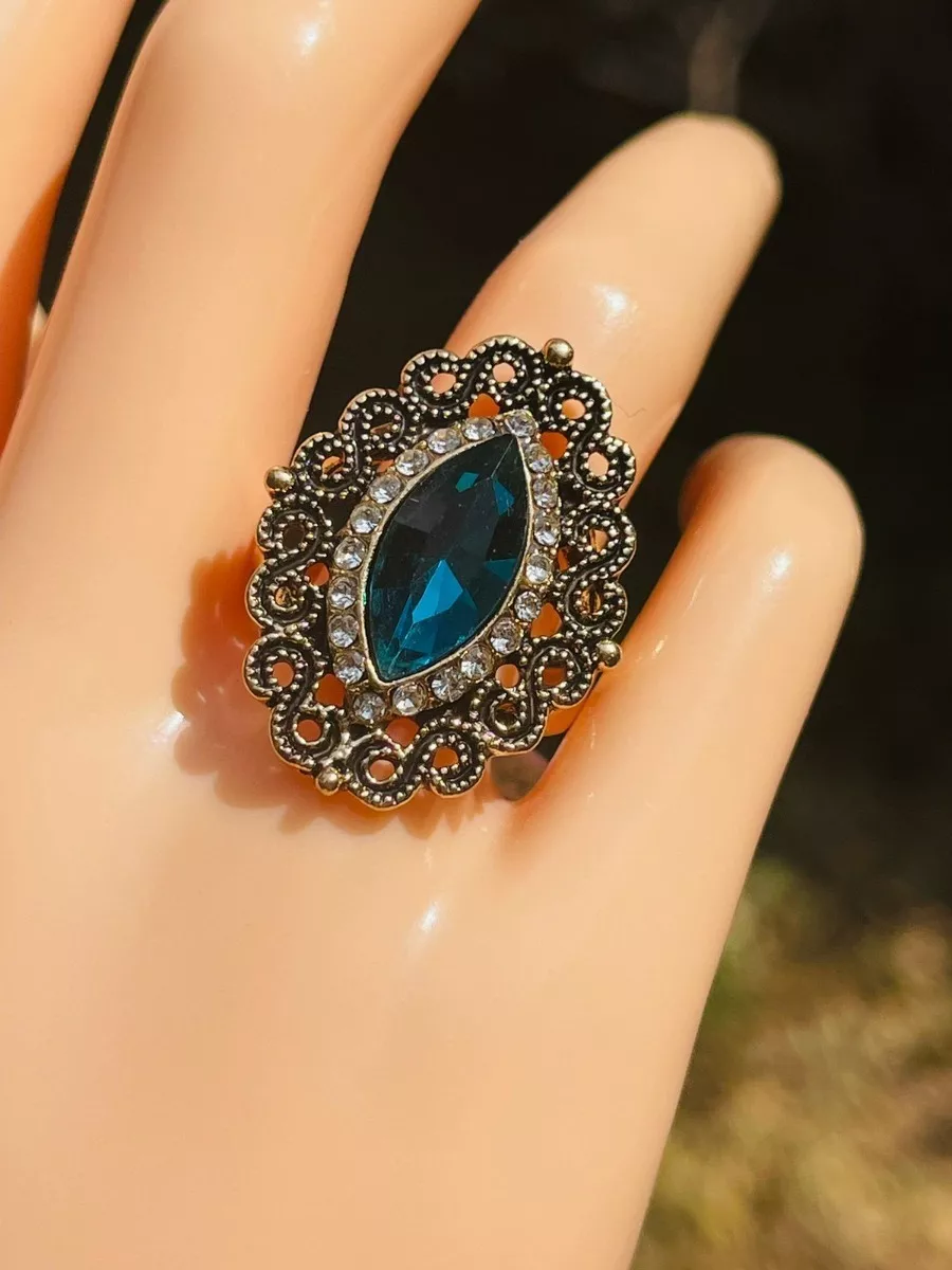 Vintage Blue Marquise Antique Gold Ethnic Ring