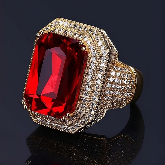 Red & White Crystals 925 Silver Filled Gold Tone Ring
