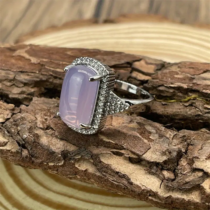 Large Taro Purple Gemstone Elegant Silver Ring