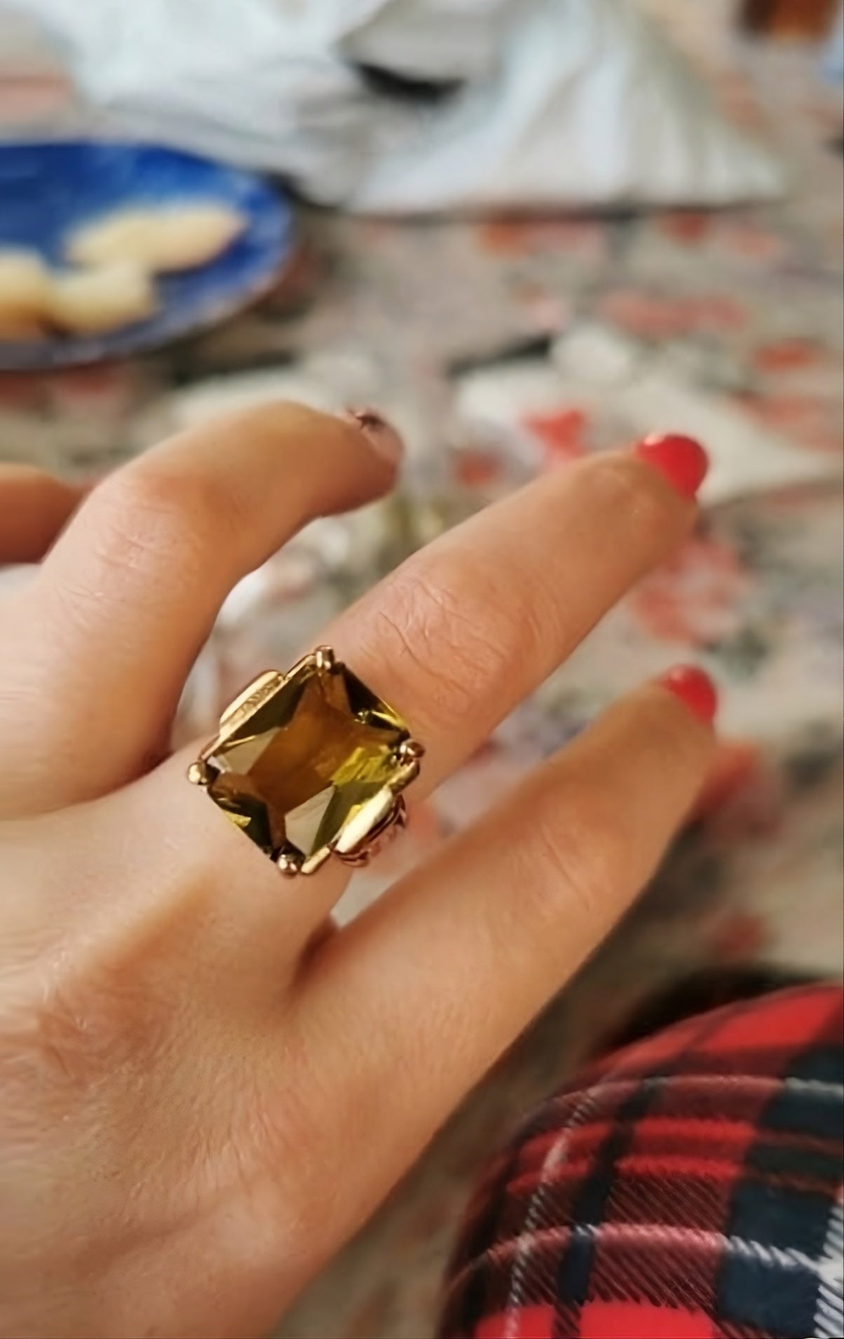 Emerald Cut Yellow Coffee Rhinestone Vintage-Inspired Ring for Women