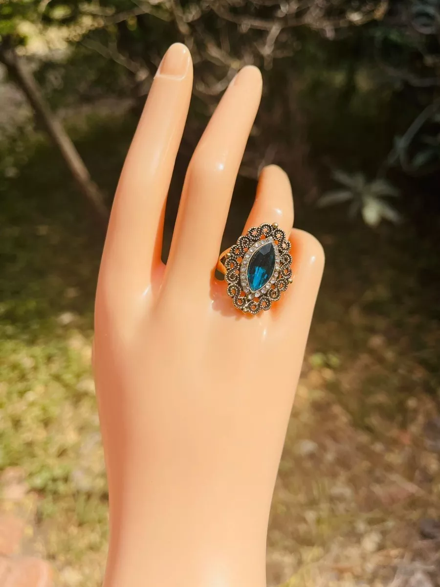 Vintage Blue Marquise Antique Gold Ethnic Ring