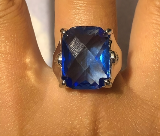 Blue Tanzanite Cushion Cut CZ Crystal Silver Ring for Women