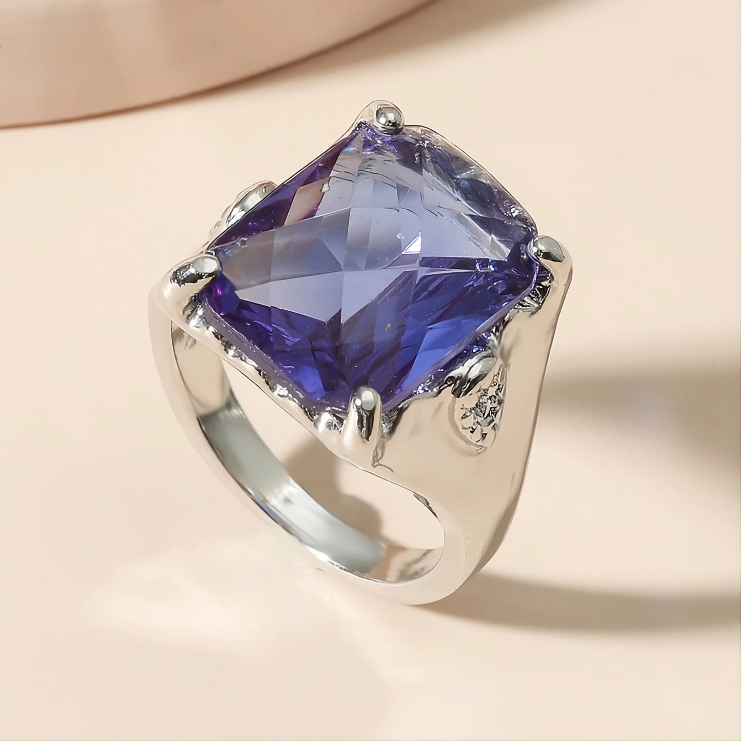 Blue Tanzanite Cushion Cut CZ Crystal Silver Ring for Women