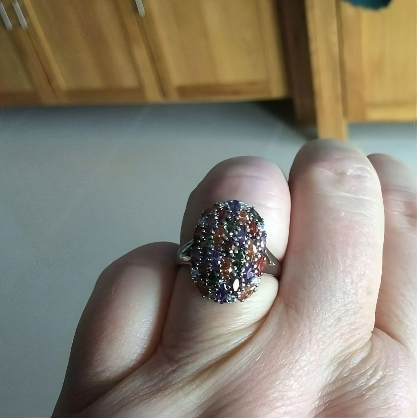 925 Sterling Silver Colorful Multi-color Garnet Topaz Ring