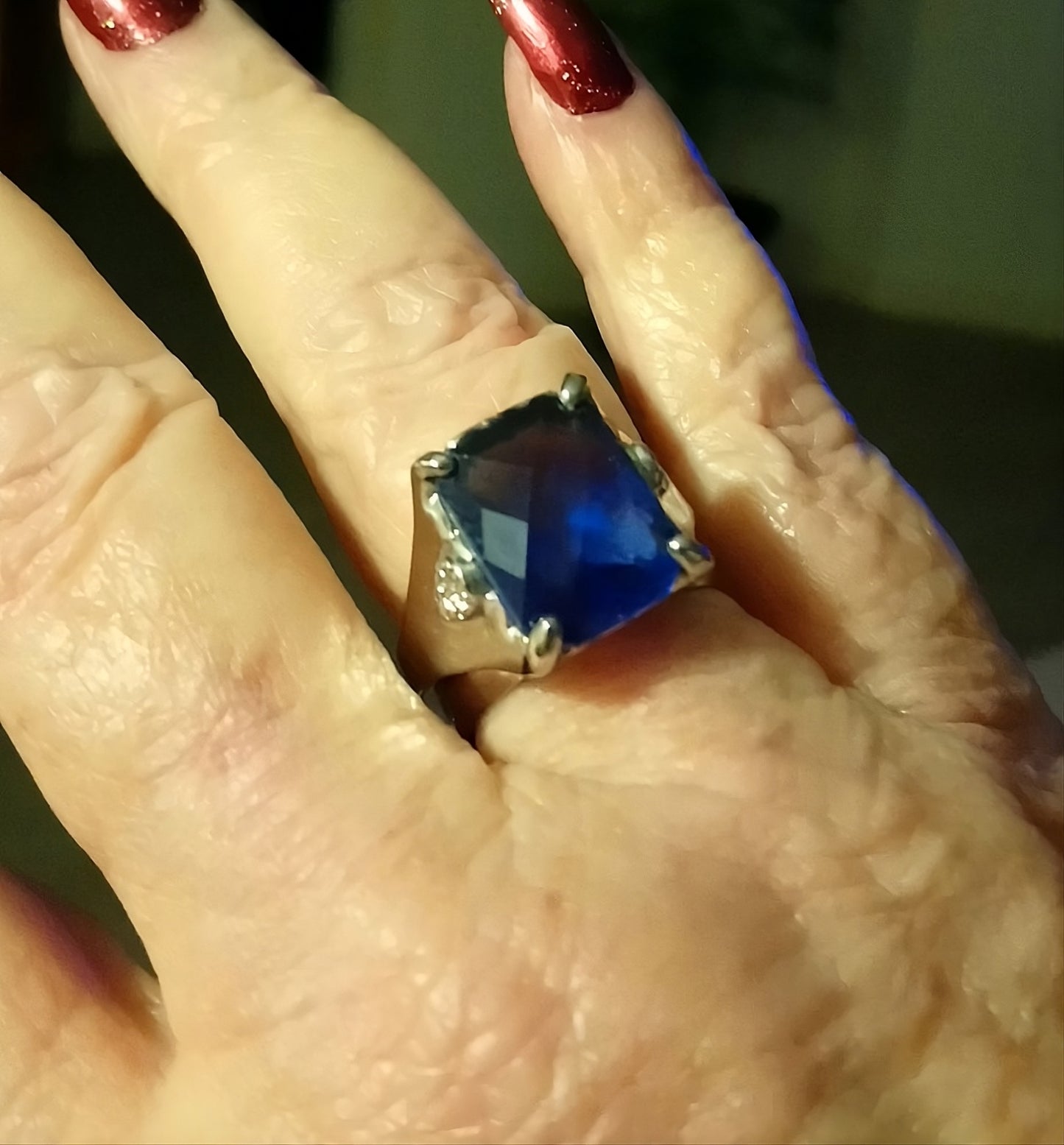 Blue Tanzanite Cushion Cut CZ Crystal Silver Ring for Women