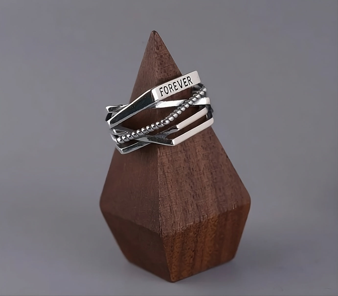 "FOREVER" Gothic Statement Ring - Adjustable Vintage Silver Aesthetic