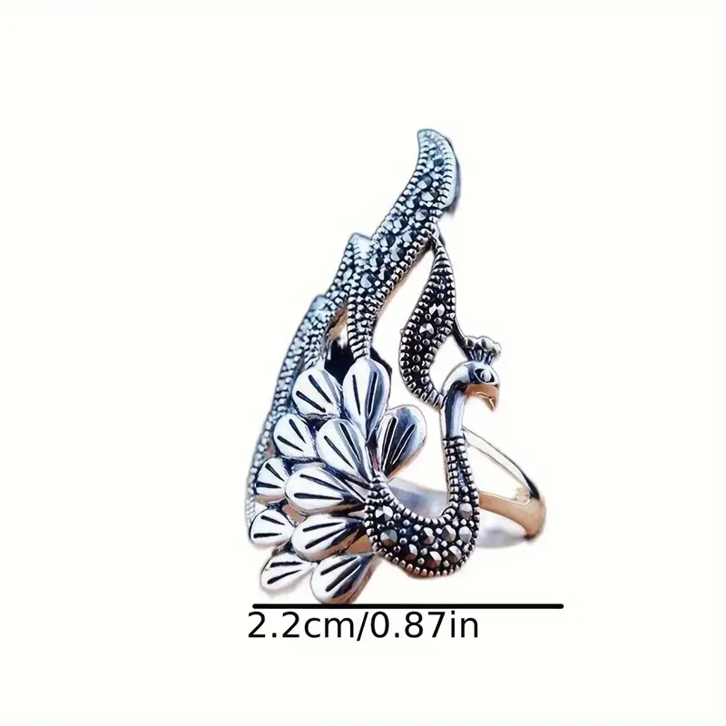 Retro Peacock Animal Feather Antique Silver Ring