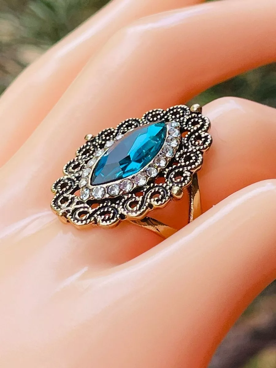 Vintage Blue Marquise Antique Gold Ethnic Ring