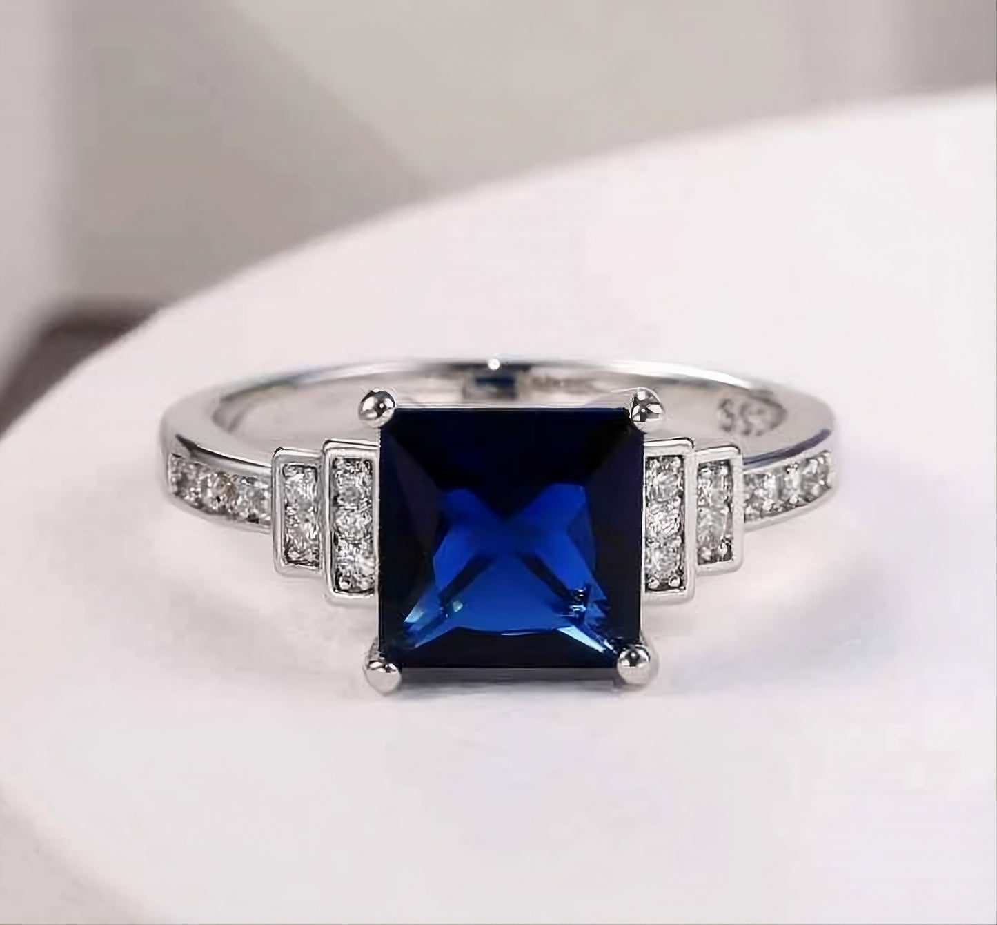 Blue Tanzanite Princess Cut 925 Sterling Silver CZ Ring