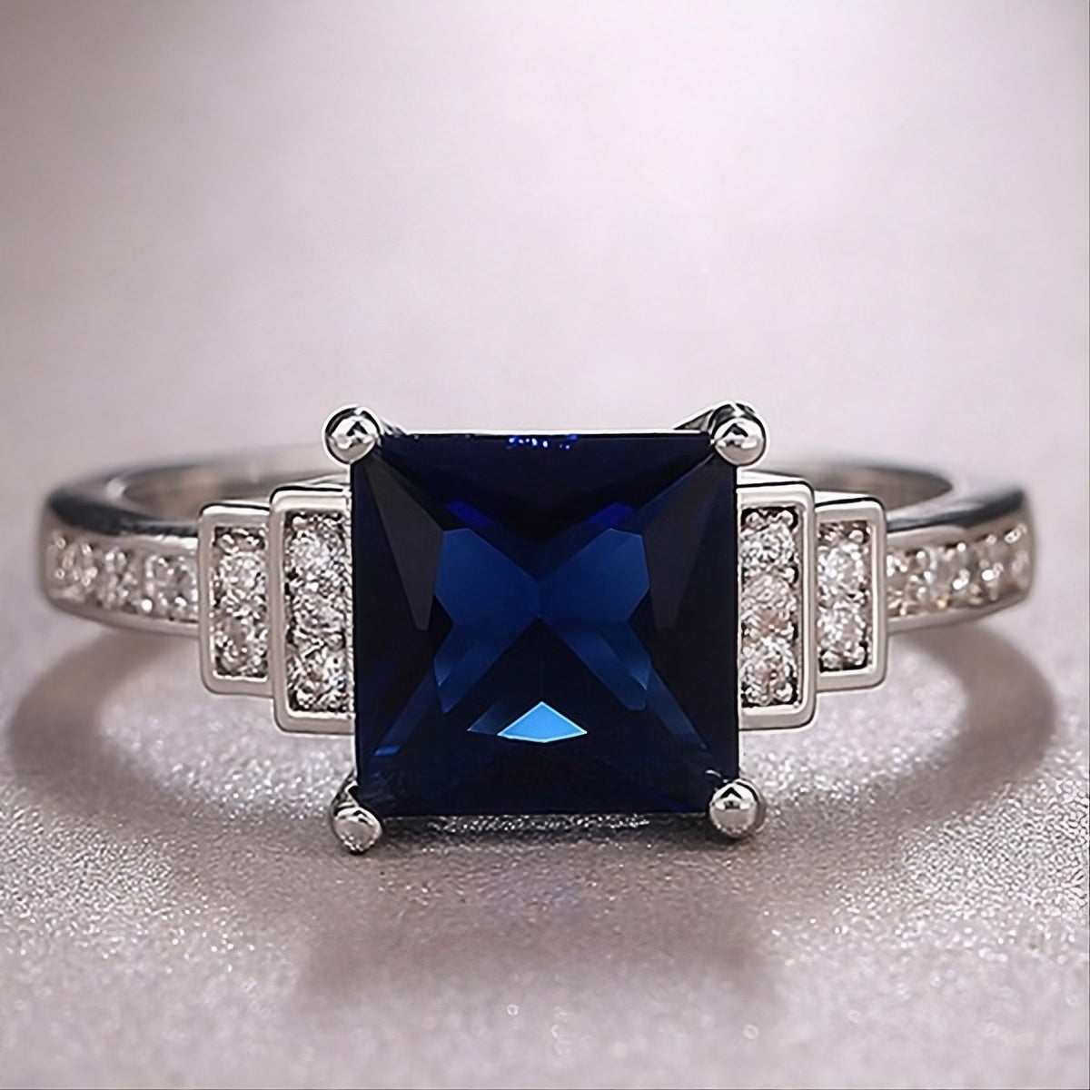 Blue Tanzanite Princess Cut 925 Sterling Silver CZ Ring
