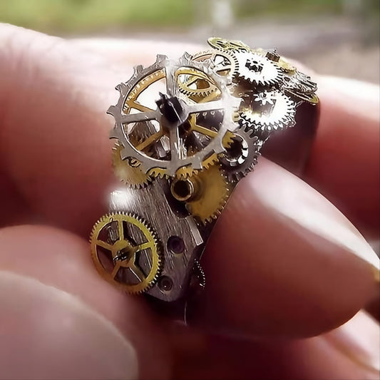 Men's 925 Sterling Silver Mechanical Gears Two Tone Ring