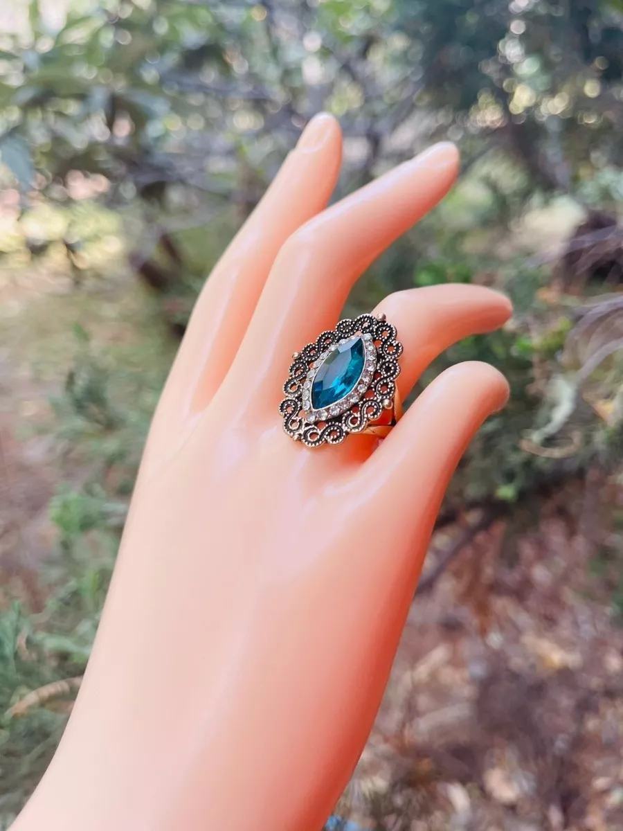 Vintage Blue Marquise Antique Gold Ethnic Ring