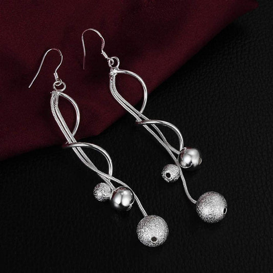 925 Sterling Silver Triple Dangle Beads Earrings