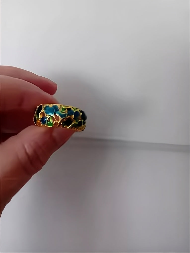 Ornament Blue Green Enamel Electroplating Oil Painting Gold Ring