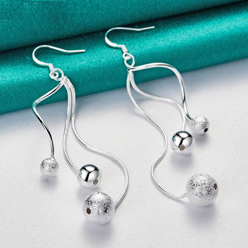 925 Sterling Silver Triple Dangle Beads Earrings