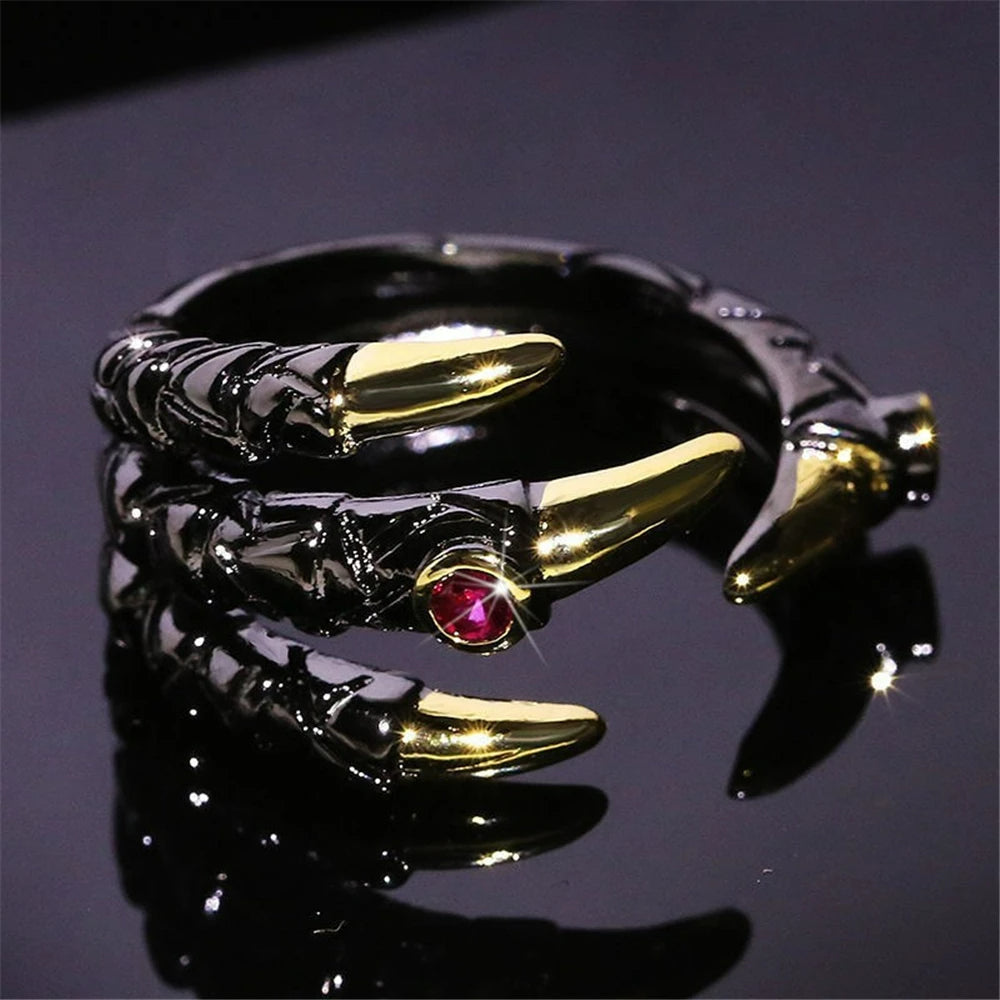 Tungsten Eagle Dragon Claw Black Gold Inlaid Goth Ring