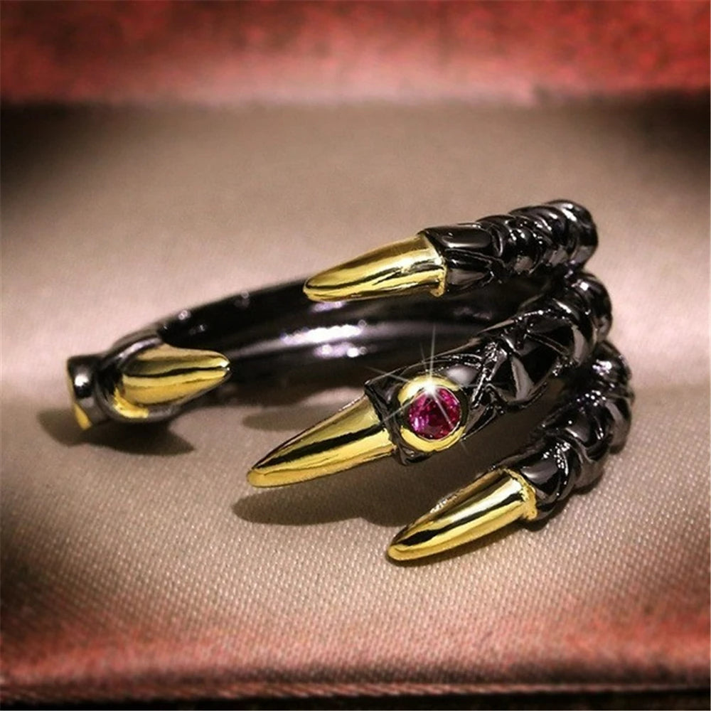 Tungsten Eagle Dragon Claw Black Gold Inlaid Goth Ring