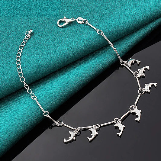 9.5in Noble Dolphin Silver Charm Bracelet