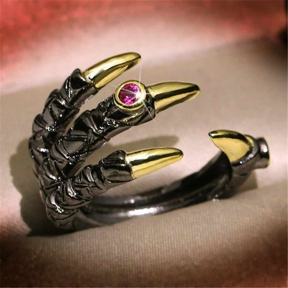 Tungsten Eagle Dragon Claw Black Gold Inlaid Goth Ring