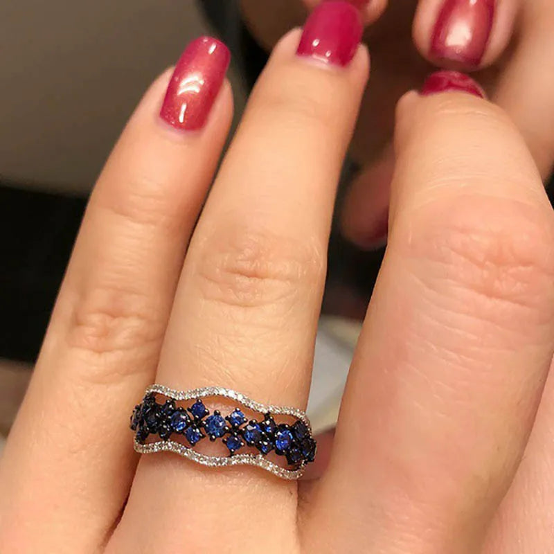 925 Sterling Silver Blue Faux Sapphire Multilayer Ring